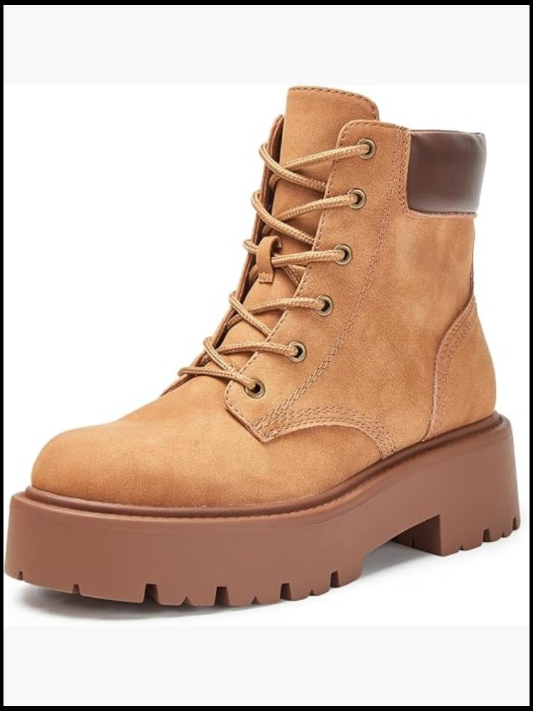 Lace-Up Combat Ankle Booties Platform Lug Sole Side Zipper Chunky Heel Boots